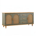 Credenza 160 x 40 x 85 cm in legno verde oliva con rattan intrecciato - mobile contenitore stile retrò