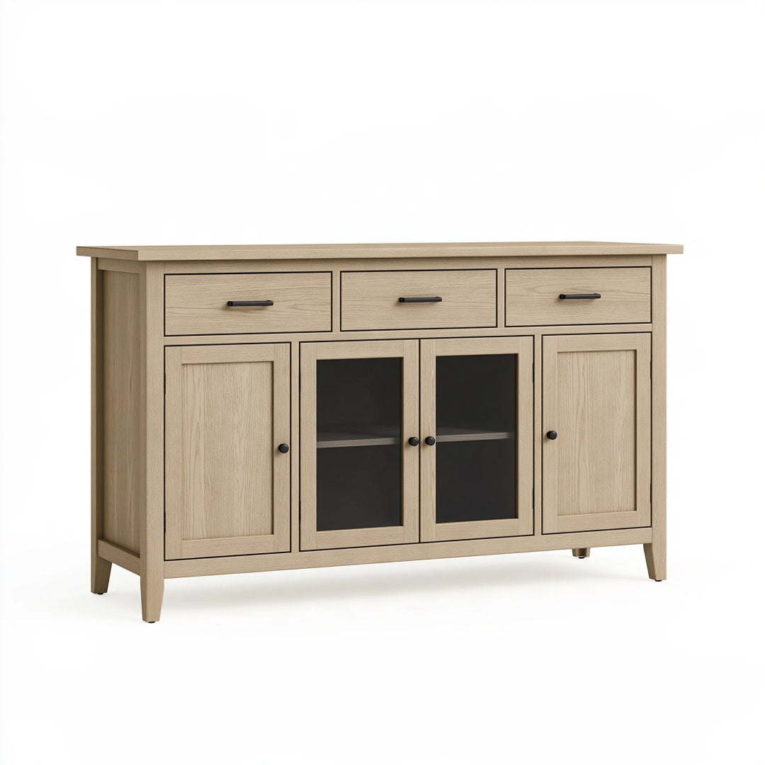Credenza 160 x 40 x 90 cm in legno beige con ante in vetro - stile moderno per soggiorno