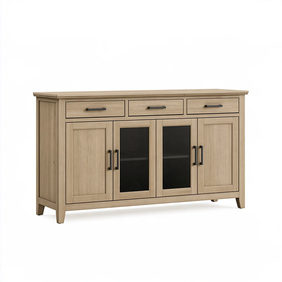 Credenza 160 x 45 x 100 cm effetto rovere chiaro con ante in vetro - mobile contenitore moderno