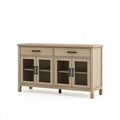 Credenza 160 x 40 x 90 cm in legno beige con ante in vetro stile rustico