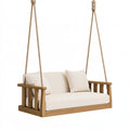 Divano sospeso 140 x 70 x 60 cm in legno beige con corde intrecciate stile naturale