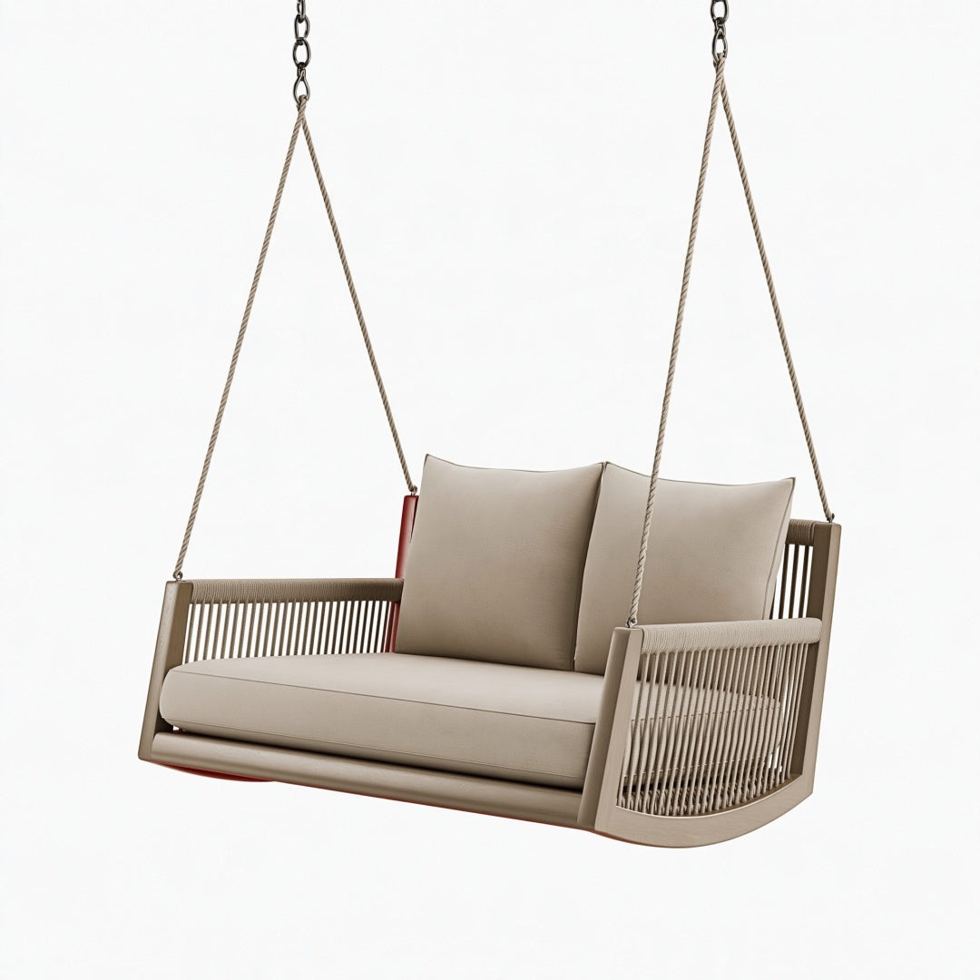 Divano a Dondolo Sospeso 160 x 80 x 70 cm in Legno Beige per Esterno Contemporaneo