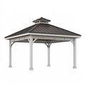 Gazebo da giardino 400 x 400 x 350 cm in alluminio bianco con tetto rigido marrone stile moderno