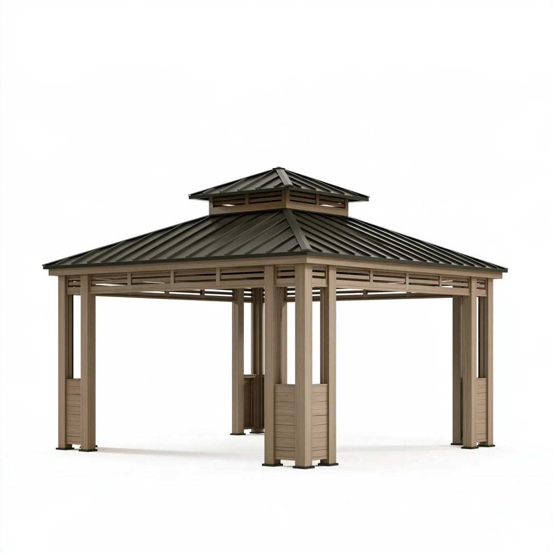 Gazebo da giardino 300 x 300 x 300 cm in metallo marrone con tetto ventilato