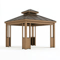 Gazebo da giardino 300 x 300 x 300 cm in metallo effetto legno marrone con tetto rigido grigio