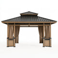 Gazebo da giardino 300 x 300 x 300 cm marrone con tende e tetto metallico