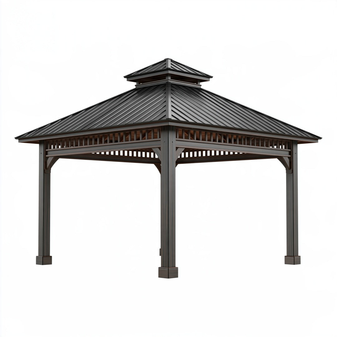 Gazebo da giardino 300 x 300 x 300 cm in metallo antracite con tetto a doppio livello