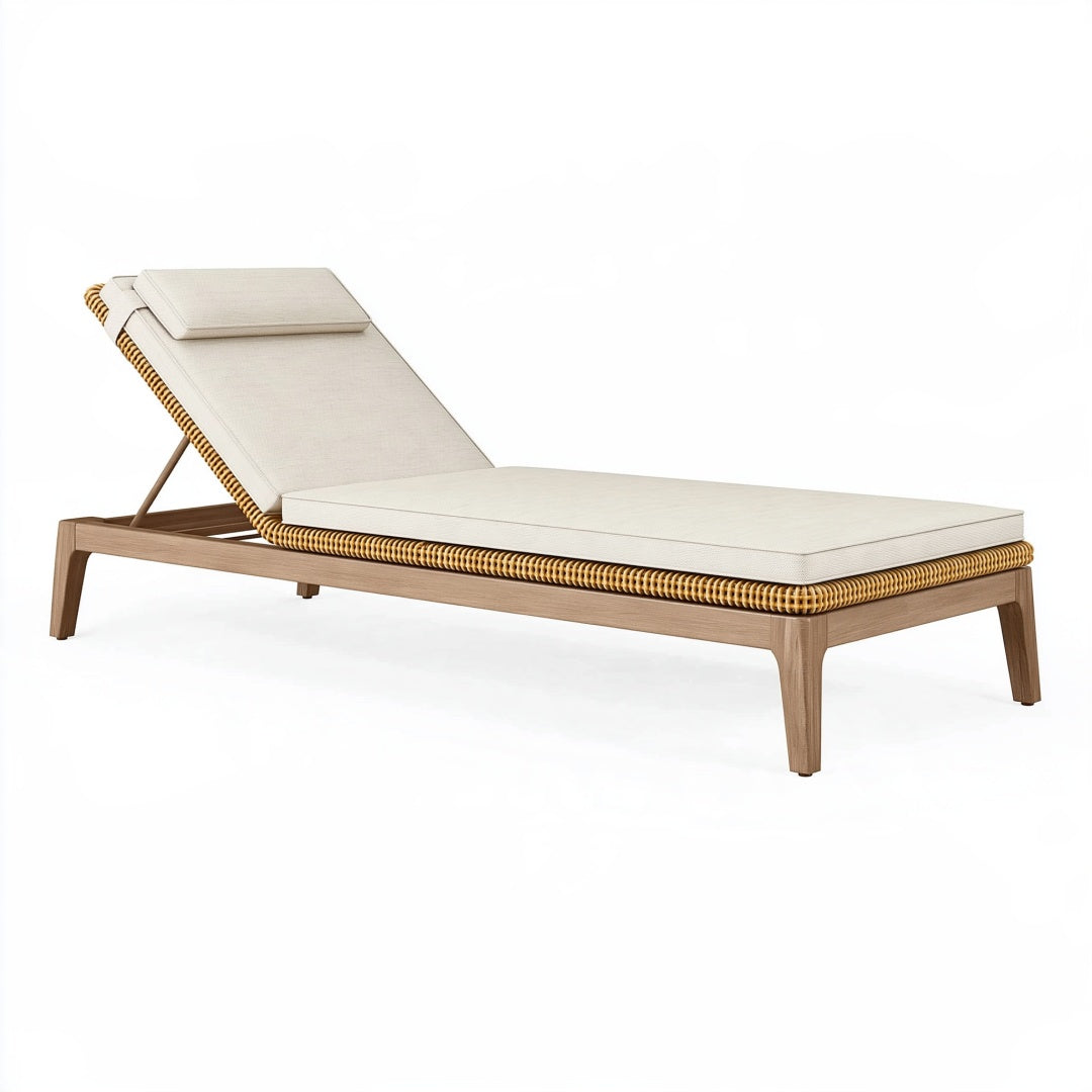 Lettino prendisole 200 x 70 cm in legno e rattan beige con schienale regolabile