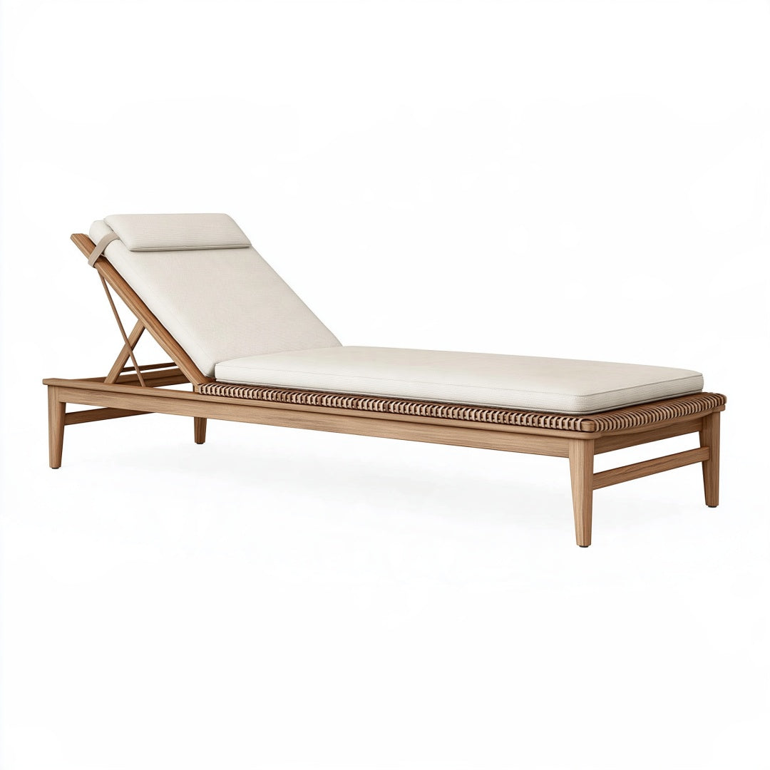 Lettino prendisole 200 x 75 x 80 cm in legno beige e marrone con schienale reclinabile