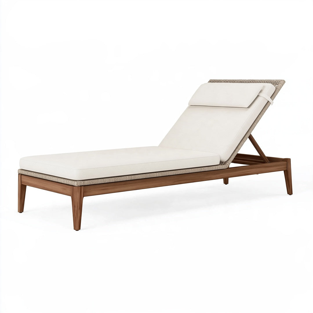 Lettino prendisole 200 x 75 cm in legno marrone e corda beige con schienale reclinabile