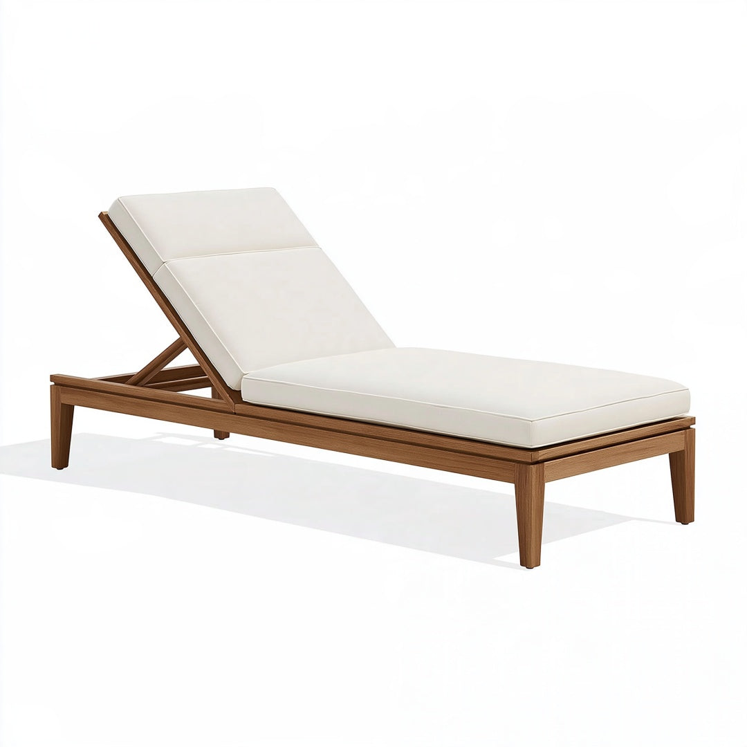 Lettino prendisole 200 x 70 cm in legno marrone con materasso bianco - schienale regolabile da esterno