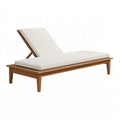 Lettino prendisole 200 x 70 cm in legno marrone con imbottitura bianca - schienale reclinabile per esterno