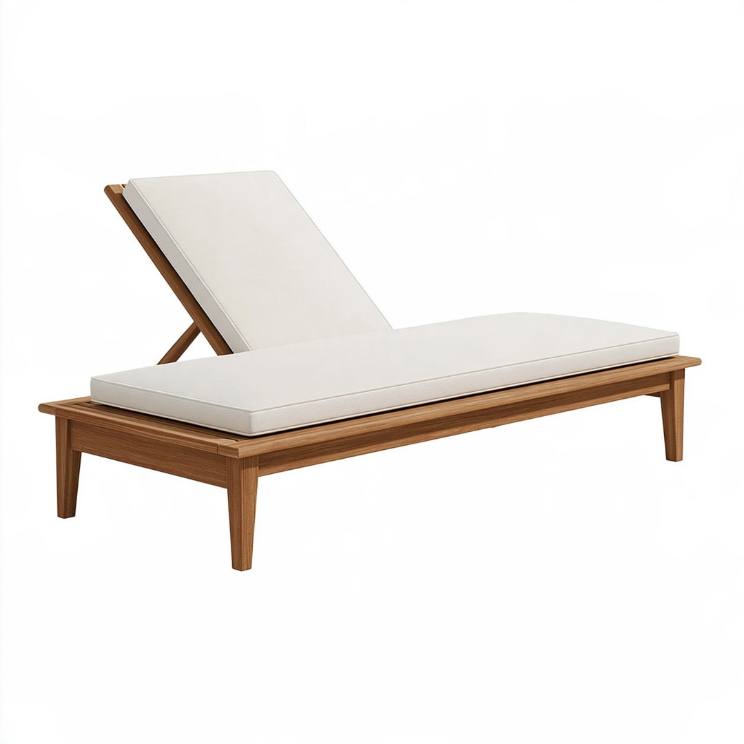 Lettino prendisole 200 x 70 cm in legno marrone con imbottitura bianca - schienale reclinabile per esterno