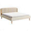 Letto matrimoniale 160x200 cm in tessuto beige con struttura in legno stile moderno