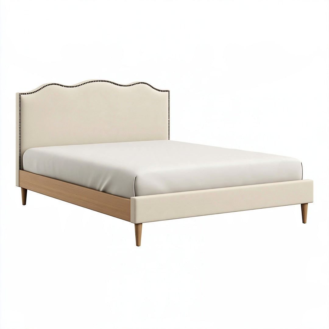 Letto matrimoniale 160 x 200 cm in legno e tessuto beige stile classico