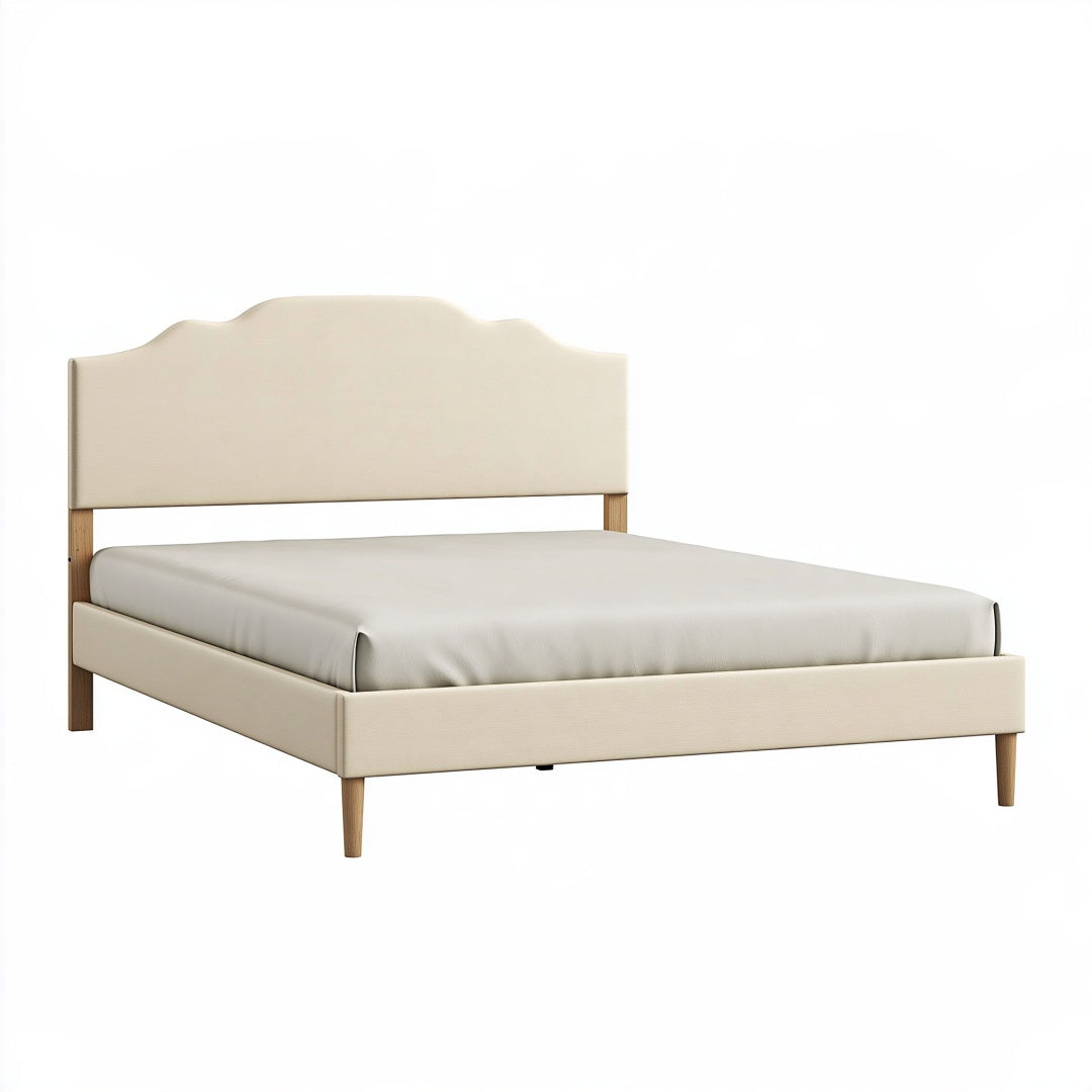 Letto matrimoniale 160 x 200 cm imbottito beige con struttura in legno stile moderno