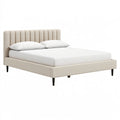 Letto matrimoniale 160 x 200 cm in tessuto beige con testiera imbottita e gambe nere