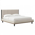 Letto matrimoniale 180 x 200 cm imbottito beige con testiera a canali stile moderno