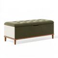 Panca contenitore 120 x 45 x 48 cm in similpelle verde oliva e bianco con gambe in legno stile moderno
