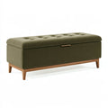 Panca contenitore 120 cm in tessuto verde oliva con gambe in legno - stile moderno
