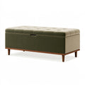 Panca contenitore 120 x 45 x 48 cm in similpelle verde oliva e beige - seduta capitonné con gambe in legno