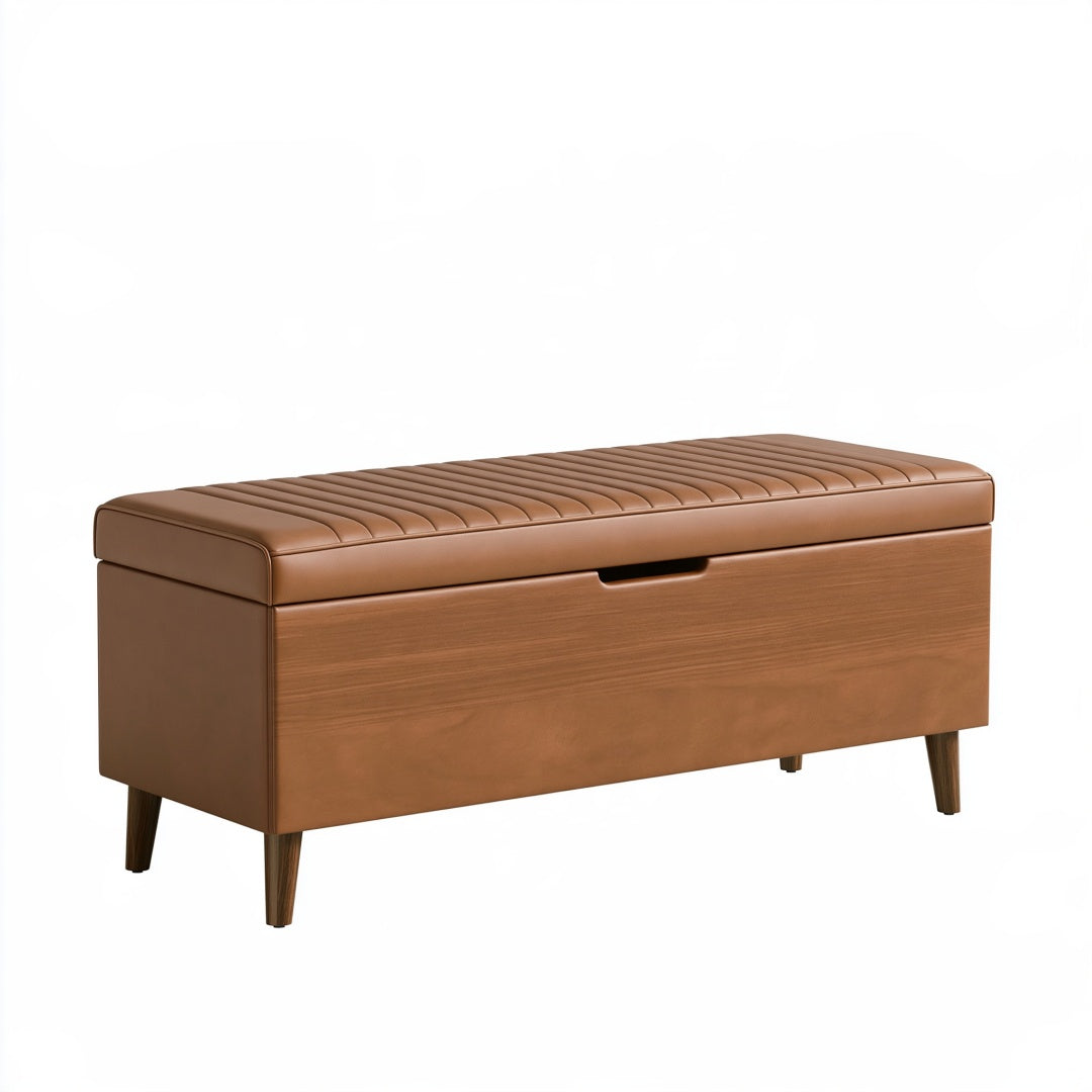 Panca contenitore 100 x 40 x 48 cm marrone effetto pelle con seduta imbottita