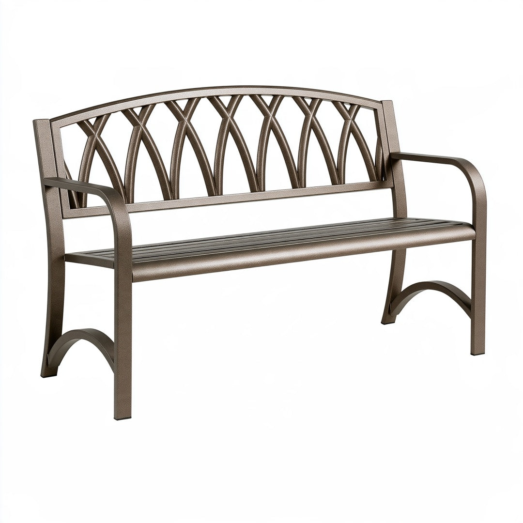 Panchina da giardino 127 x 61 x 90 cm in metallo marrone con schienale decorativo