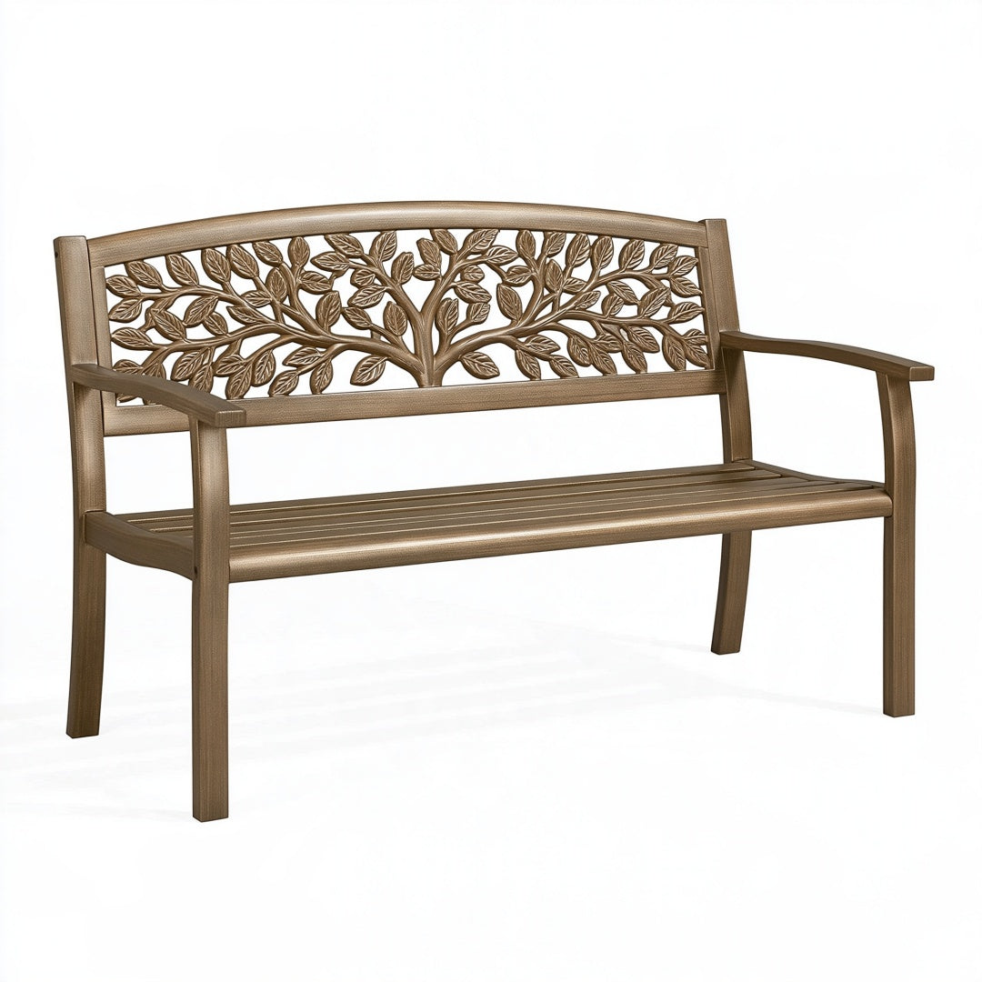 Panca da giardino 122 cm in metallo bronzo con schienale ad albero