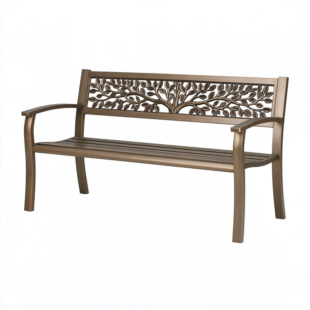 Panchina da giardino 122 cm in metallo bronzo con schienale decorativo