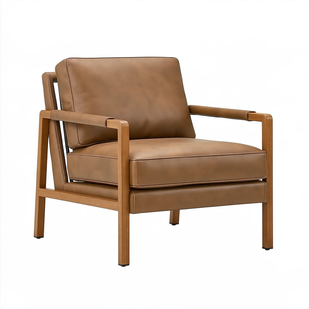 Poltrona 78 x 78 x 82 cm in effetto pelle marrone e legno per soggiorno stile moderno