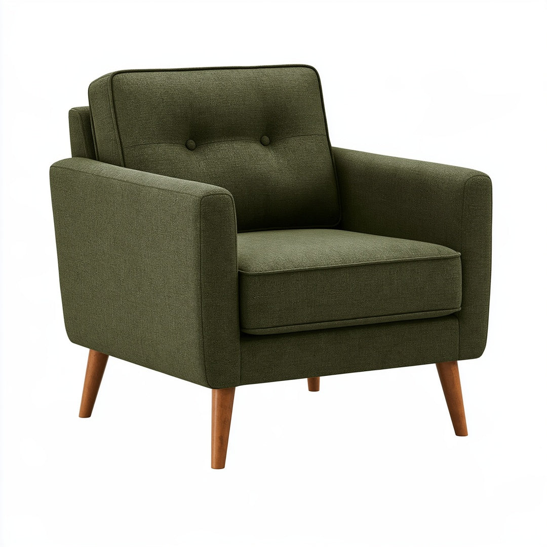 Poltrona 82 x 78 x 84 cm in tessuto verde con gambe in legno stile moderno
