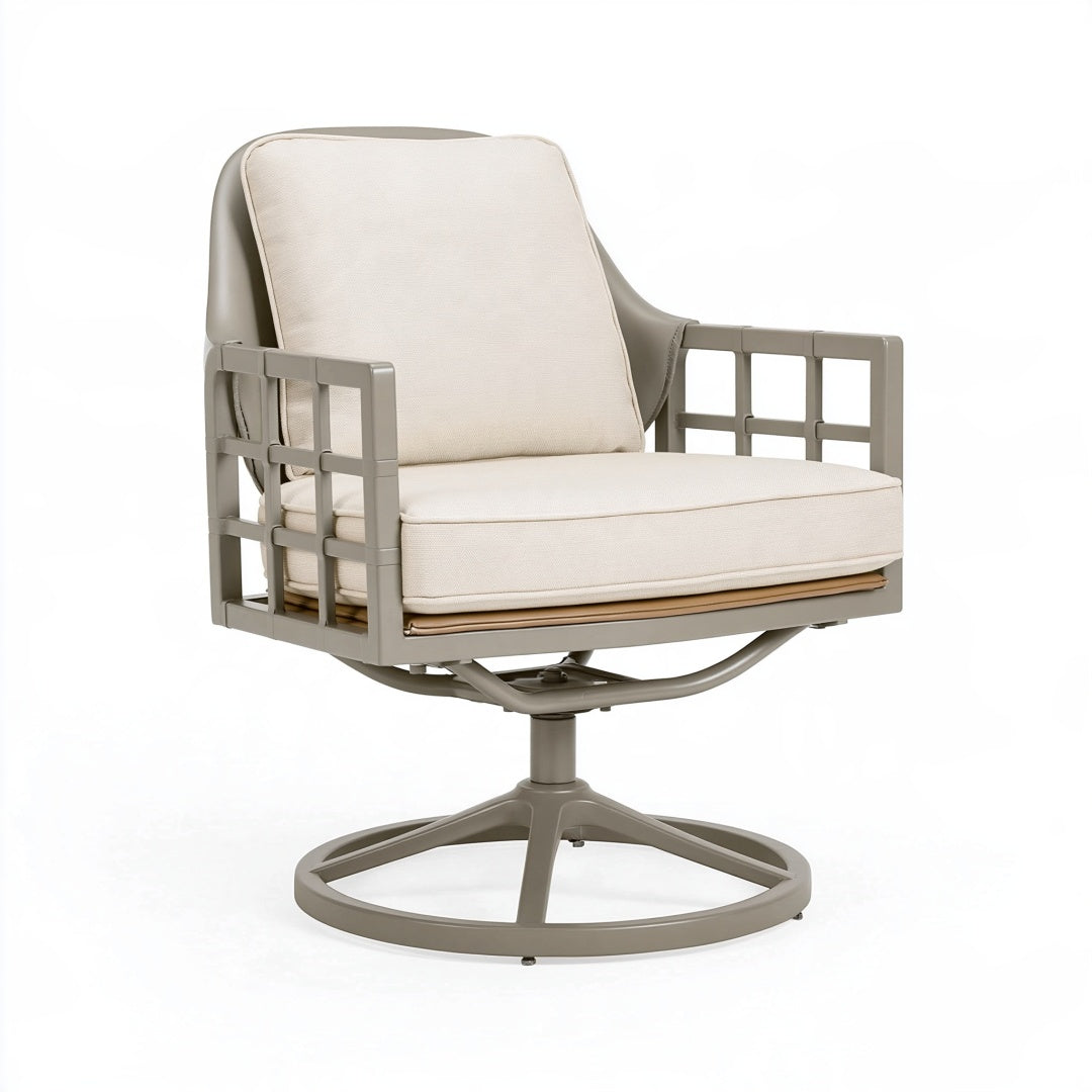 Poltrona da esterno girevole 76 x 78 x 86 cm in metallo tortora con seduta imbottita moderna