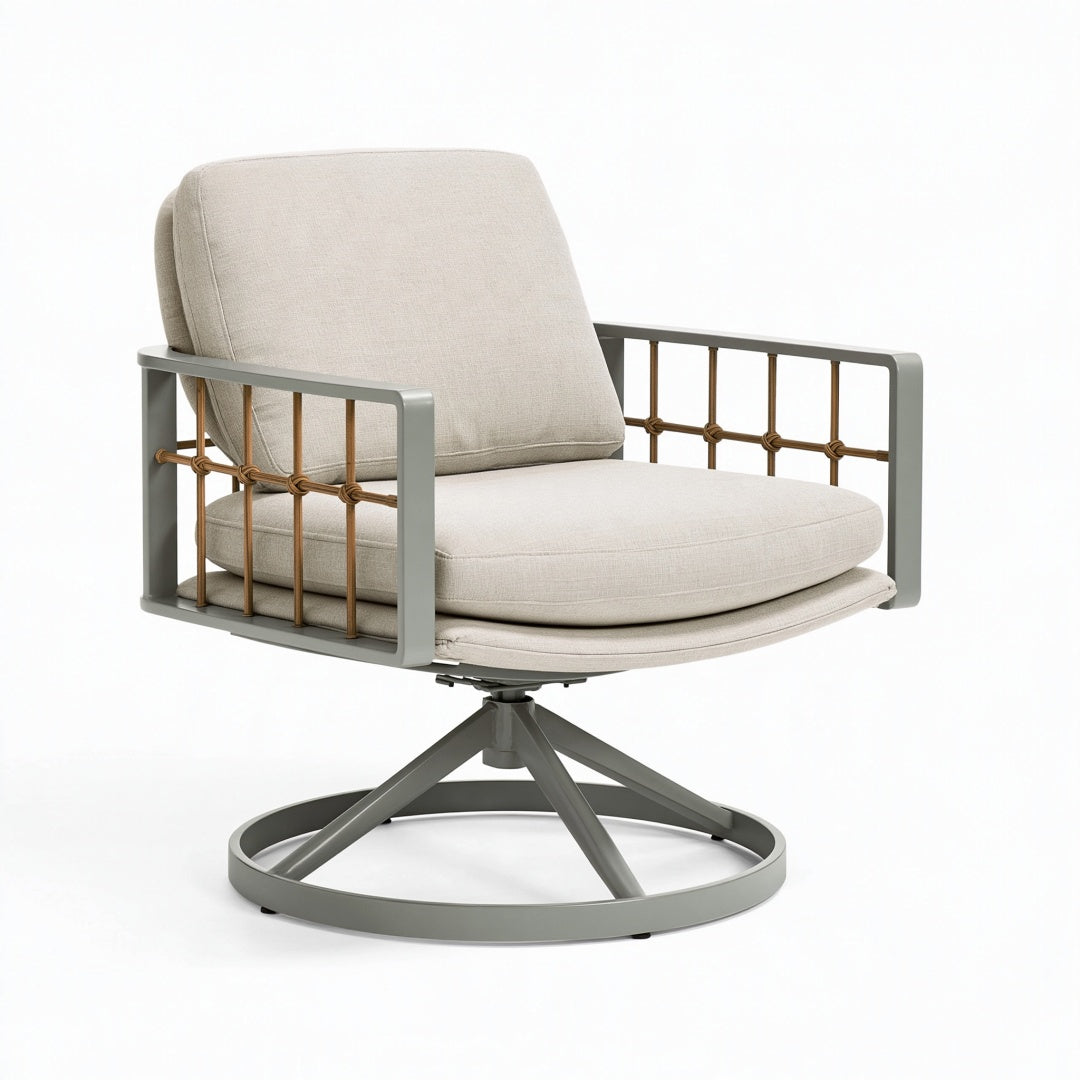 Poltrona girevole da esterno 83 x 78 x 82 cm in metallo e tessuto beige stile contemporaneo