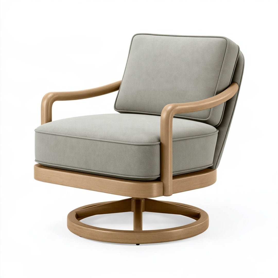 Poltrona girevole 75 x 82 x 88 cm in legno e tessuto grigio per soggiorno stile moderno