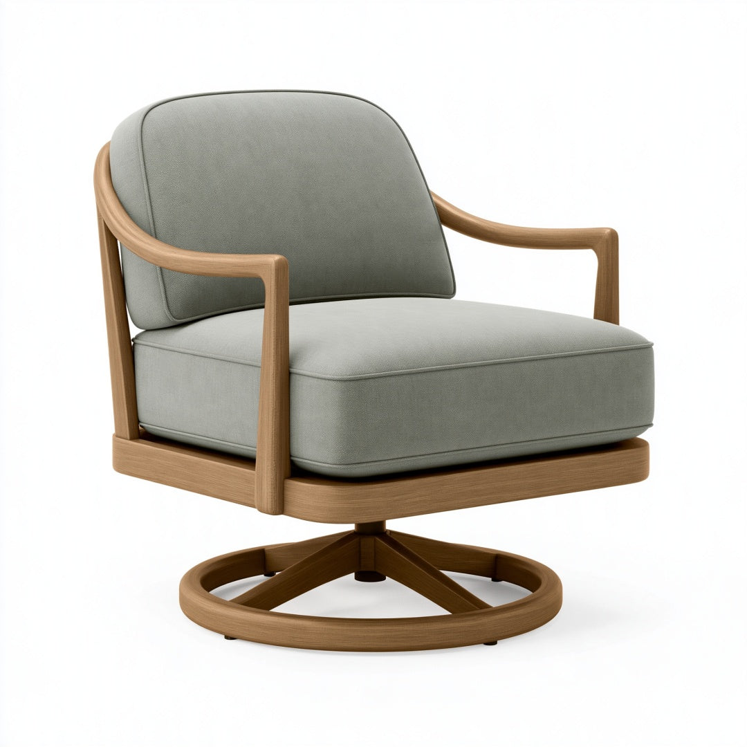 Poltrona girevole 80 x 78 x 86 cm in tessuto grigio e legno stile moderno