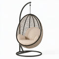 Poltrona sospesa 105 x 105 x 195 cm in acciaio nero e intreccio beige con base autoportante