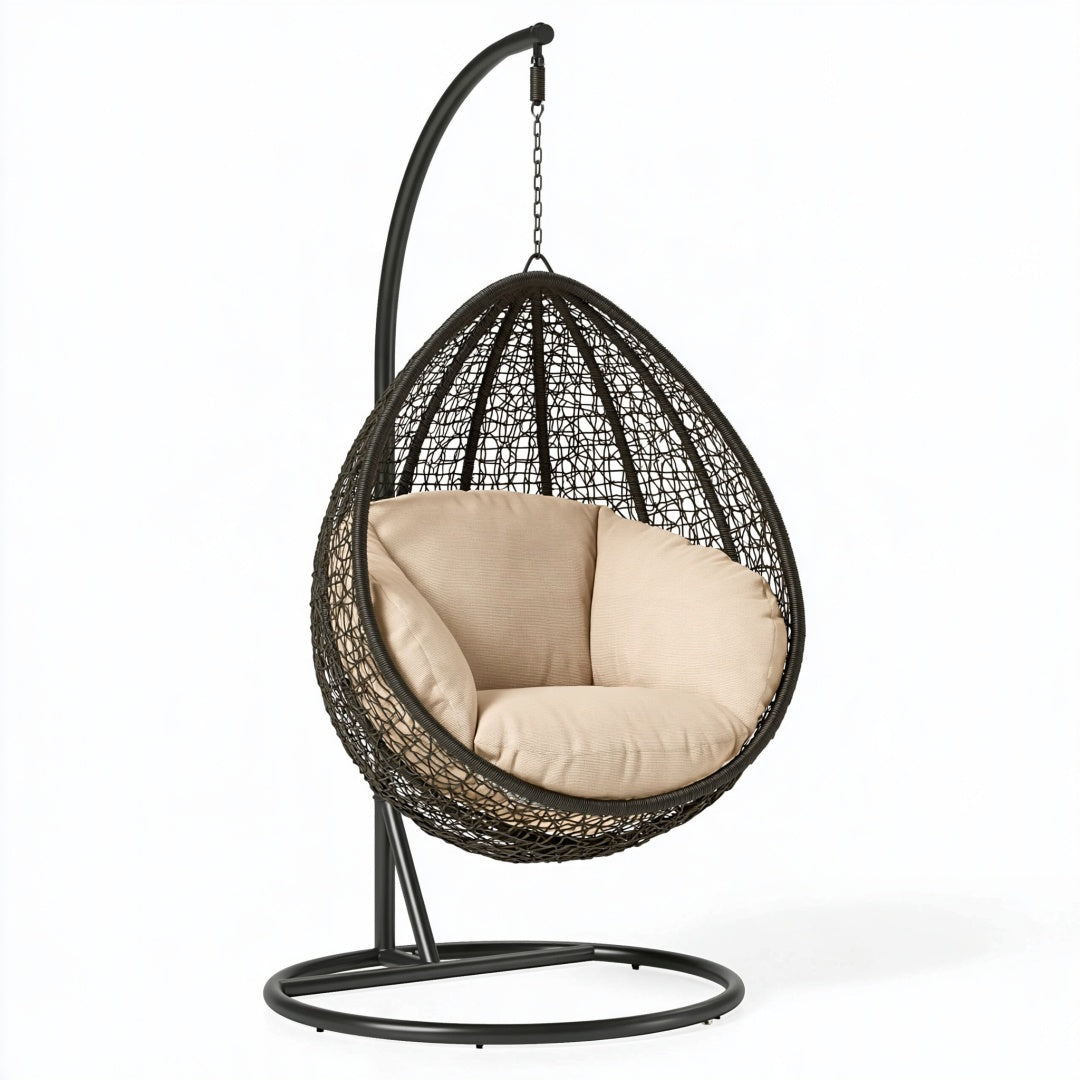 Poltrona sospesa 105 x 105 x 195 cm in metallo e rattan sintetico marrone con supporto