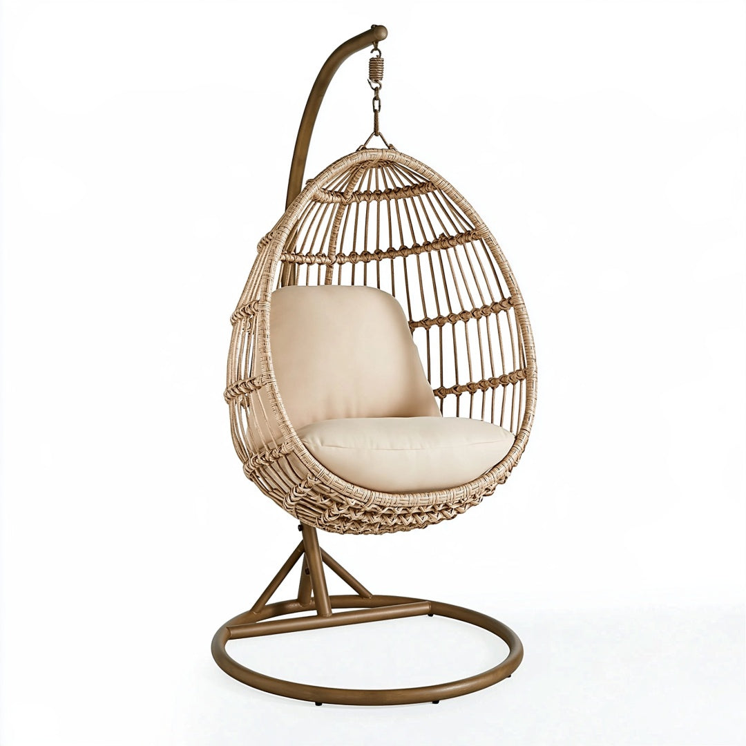 Poltrona sospesa 105 x 105 x 195 cm in fibra intrecciata beige con supporto in metallo stile boho
